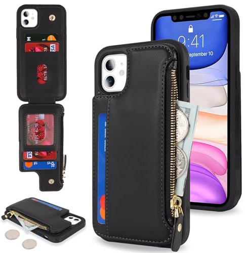 SailorTech Etui pour iPhone 11 Étui avec Porte-Cartes de crédit, Housse pour iPhone 11 Étui à Fermeture éclair Portefeuille avec Fentes pour Cartes de crédit-Noir