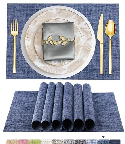 ARTAND Platzsets Abwaschbar 6er Set Vinyl Tischsets für Esstisch Küchen Platzset Dauerhaft PlatzdeckenTischzubehör -6er Set, 02 Blau