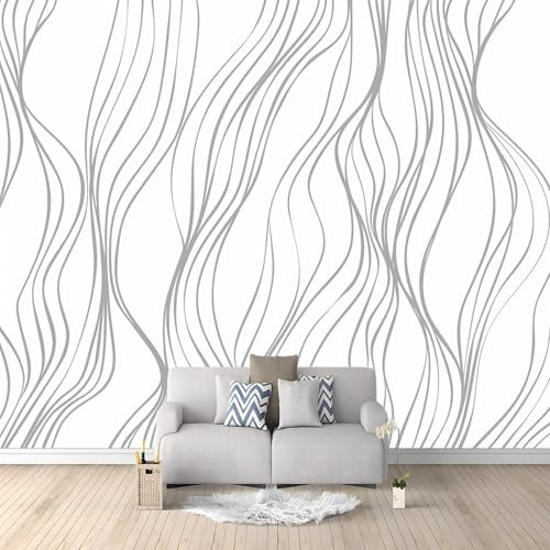3D Vliestapete Wellenmuster Mit Grauen Linien 400x280 cm Fototapete, Wanddeko, Wandbild, Wandtapete, Vlies Tapete, Wohnzimmer Schlafzimmer Büro Flur Wand Dekoration