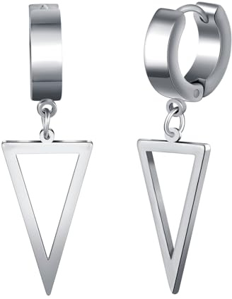 Yumilok Herren Damen Creolen Ohrringe Edelstahl Silber Geometrisch Dreieck Dangle Drop Ohrringe Ohrstecker Piercing Ohrhänger Hoop Ohrring