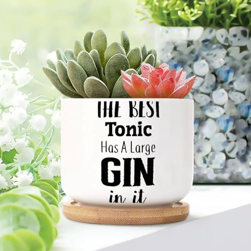 Yelolyio The Best Tonic Has A Large Gin In It Ceramic Planters Positive Quotes Planters for Indoor Plants With Drainage Holes And Saucers Pot For Succulents Cactus Garden Windowsill