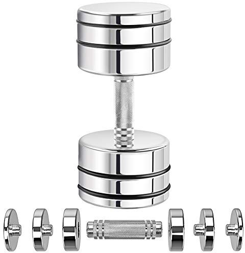 Steel Dumbbell Adjustable 25kg Single (12kg/17kg/20kg/25kg) Ultracompact Men Chrome Dumbbell with Knurled Handle Home Gym Workout (1 × 25kg)