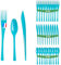 Set 30 couverts turquoise en plastique dur - Fabriquée en France - Ménagère bleue de 10 fourchettes, 10 couteaux, 10 cuillères - Réutilisables et recyclables - Passe au lave vaisselle - Table'Colors