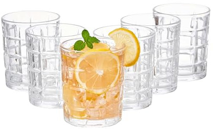 Eden & Willow Set of 6 Luxe Geometric Highball Drinking Glasses | Tumbler Glasses for Cocktails & Whisky | for Hot and Cold Drinks (6, 300ml)
