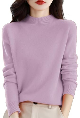 YCBMINGCAN Maglione da donna elegante a maniche lunghe, tinta unita, con una maglietta base, caldo, casual e invernale, per donna, Colore: rosa., M