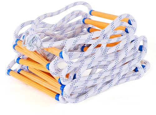 Fire Escape Ladder, 13FT Rope Ladder, Flame Resistant Safety Extension Ladders with 2 Hooks, Fast to Deploy Sturdy and Strong Portable and Reusable 2 Story,Weight Capacity up to 2000 LB