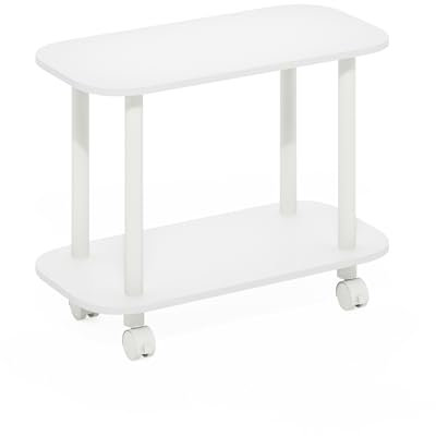 Furinno Turn-N-Tube Table d'appoint Ovale Moderne avec roulettes, Blanc/Blanc
