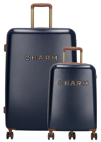 Charm London Capetown Kofferset - Reise Koffer mit Rollen Hartschale - Blau | Handgepäck Koffer Leicht & Rollkoffer Groß, TSA Schloss Kabinenkoffer Set
