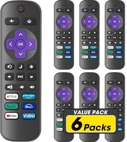 6 Pack Replacement Remote Control Only for Roku TV, Compatible for All TCL Roku/Hisense Roku/Sharp Roku/Philips Roku/Onn Roku Smart TVs(Not for Roku Stick, Box or Speaker)