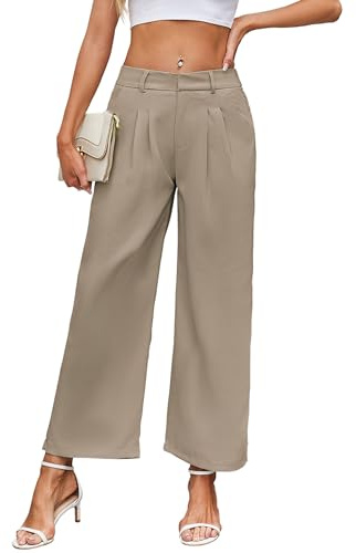 TMEOG Pantalon Fluide Femme Ete Large Chic et Elegant Pantalon Palazzo Taille Elastique Pantalon Ample Coupe Droite Léger Pantalon Business Casual de Costume à Pince pour Femme