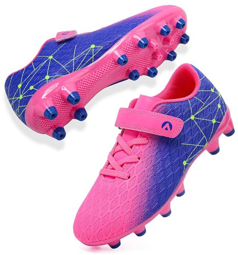 LECYGNB Boys Football Boots Kids Girls Athletics Training Astro Turf Soccer Shoes Teenager Profession Competition Indoor Outdoor Sneakers Unisex Purple Red UK 5