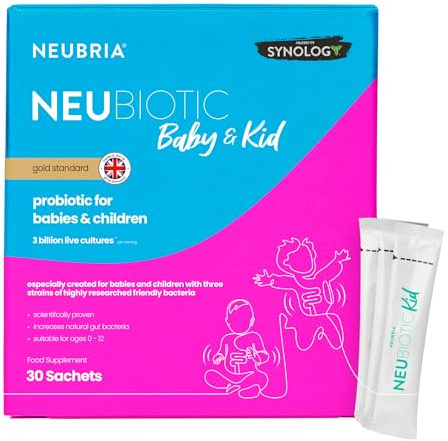 NEUBRIA NEUBIOTIC Baby & Kid Probiotic + Prebiotic Sachets – Lactobacillus & Bifidobacterium with FOS Fibres, Supports Digestive Balance & Gut Microbiome - UK Made - 30 Sachets