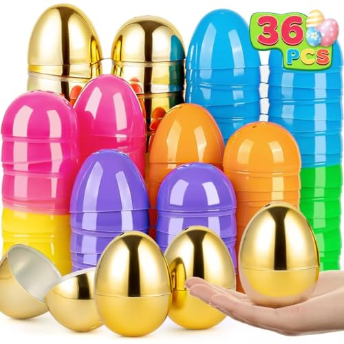 Duchong Lot de 36 œufs de Pâques vides en plastique de 8 cm, 6 œufs de surprise vides en vrac, œufs à remplir avec charnière pour la chasse de Pâques, les paniers de remplissage, les décorations de