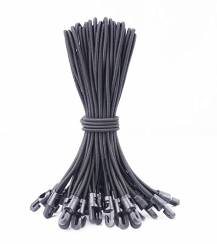 VirtuGro 30 Pcs Small Bungee Cords with Hooks 10 Inch Short Bungee Cords with Hooks Black Elastic Bungee Straps Shock Cord Tarpaulin Hook for Camping Tarp Tents Canopy and Fixings
