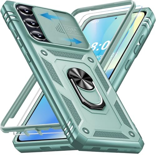 KOGENG Coque pour Samsung Galaxy A55 5G avec Verre Trempé, 360° Antichoc Étui de Militaire Protection Anneau Support Renforcée Armure Telephone Housse pour Samsung A55 5G Case (Vert Menthe)