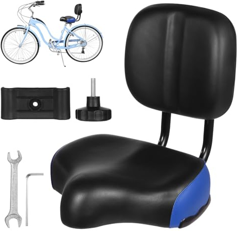 Bike Seat with Backrest, Oversized Bicycle Saddle with Back Support, Wide Bike Padded PU Cushion Saddle, Universal Saddle Replacement for Tricycle, Height Adjustable