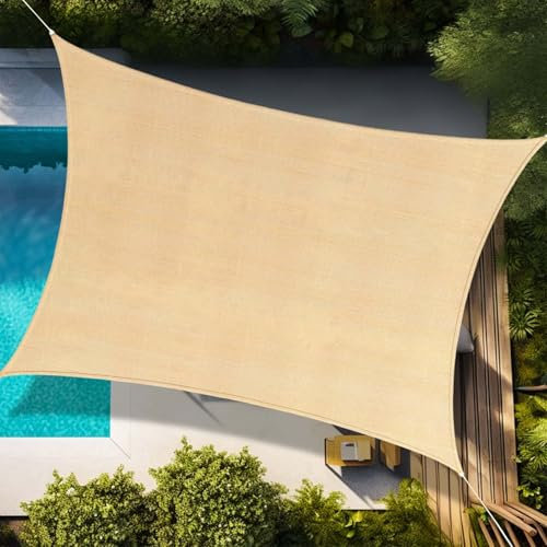 Voile d'ombrage Rectangulaire 4x4.5m Toile Ombrage HDPE Respirant Protection UV 95% pour Patio Jardin Terrasse Extérieur avec Corde, Beige (Tailles sur Mesure Disponibles)