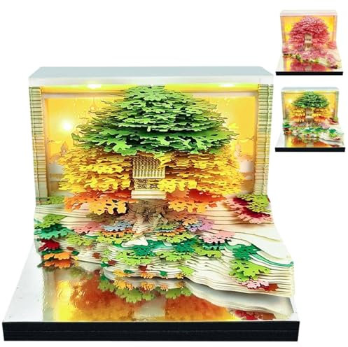 Calendrier de bureau 2026 3D avec lumières LED, bloc mémo 3D, cabane dans l'arbre, calendrier 2026 amovible, calendrier 2026, cadeau pour Noël, Thanksgiving, anniversaire