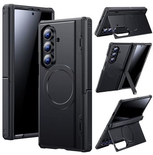 spoovcto für Samsung Galaxy Z-Fold-7 Magnet Hülle: Horizontaler/Vertikaler Ständer, Kompatibel mit MagSafe, Privatsphäre Schutzfolie, Robuster Scharnierschutz, Stoßfeste TPU Fold7 Schutzhülle Schwarz