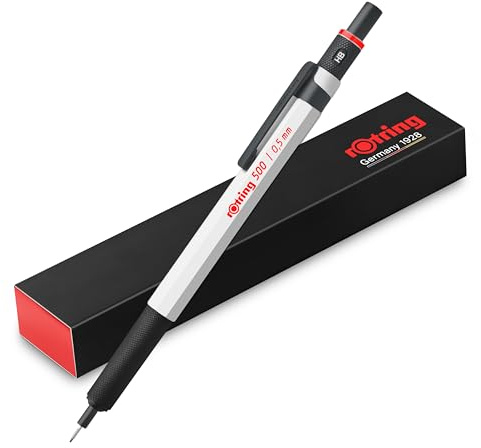 rOtring 500 Mechanical Pencil | 0.5mm HB Lead | White hexagonal plastic barrel and non-slip textured metal grip