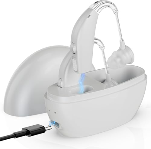Rechargeable Digital Sound Amplifiers (Pair) - Personal Audio Enhancers with Smart Noise Filtering, One-Touch Volume Control & All-Day Battery - Sleek White Design by MEDca