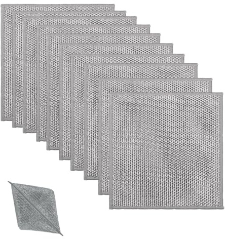 DYSWTUE 10 Piezas de Paños de Limpieza de Acero Inoxidable de Doble Capa Que No Rayan, Paños de Limpieza Reutilizables, Paños Multiusos para Fregar Utensilios de Cocina, Fregaderos y Placas de Cocina