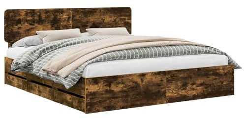 vidaXL Bettrahmen Geräucherte Eiche 180 x 200 cm Ingenieurs Holz, Modernes Bettgestell, rechteckiges Design, Holz mit Stauraum, praktisches Möbelstück, Schlichter Stil