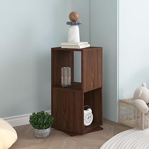 HFXHIJXQ Drehregal Eiche-Optik 34,5x34,5x75,5 cm Holzwerkstoff Standregal mit 2 Böden 360 Grad drehbar Modernes Design Bücherregal platzsparend für Wohnzimmer Flur und Schlafzimmer