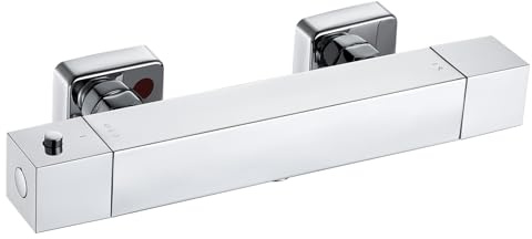 Auralum Thermostatic Shower Mixer Bar, Wall Mounted Shower Mixer Tap with 38°C Safe Lock, Cool Touch Design, Anti-Limescale Cartridge for UK Hard Water, Easy Retrofit Replacement (Single Outlet Only)