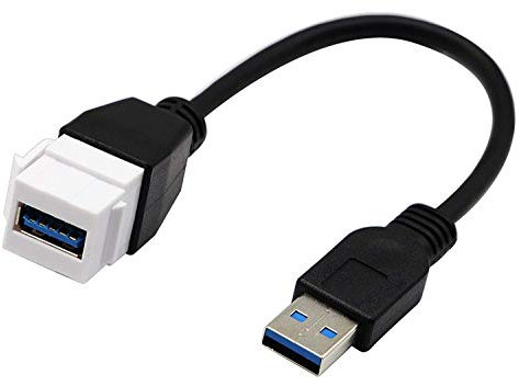 Cable de inserción de conector Keystone USB 3.0, Haokiang USB 3.0 A hembra a USB A 3.0 macho Keystone Inserto placa de pared adaptadores de panel de salida Cable conector - 20 cm (USB 3.0 M/F)