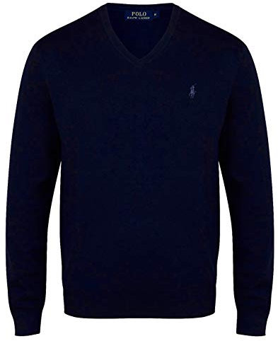 Ralph Lauren Mens V Neck Merino Wool Jumper Blue