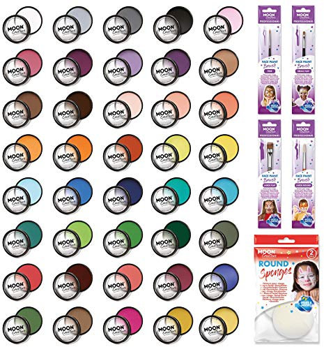 Moon Creations Trucco professionale per viso e corpo | Tortiere professionali con vernice colorata per truccabimbi | Pittura per il viso per bambini, adulti, Kit professionale da 40 colori, 36 gm