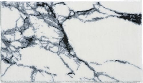 Erwin Müller Badematte, Badteppich, Badvorleger rutschhemmend Marmor weiß Größe 50x80 cm - sehr saugfähig, schnelltrocknend, für Fußbodenheizung geeignet (weitere Größen)