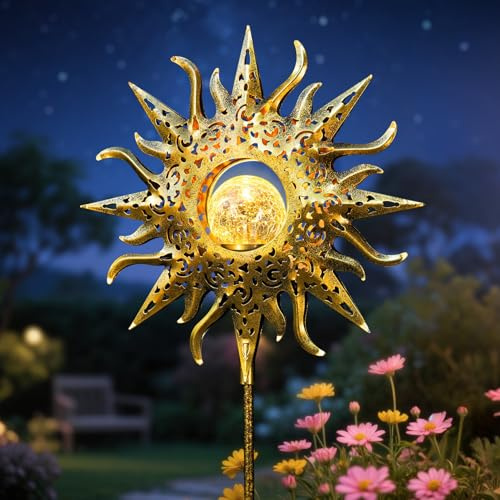 TAKE ME Sun Solar Lights Outdoor Waterproof Metal Garden Stakes for Patio Yard Walkway LawnPatio Mothers Gifts Mom Wife Grandma (Sun)