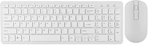Lazmin Teclado Multimedia inalámbrico 2.4G y Juego de Mouse óptico, Kit Combinado de Teclado y Teclado de 108 Teclas para Juegos para 7/8/10/XP/Vosta y posteriores(Blanco)