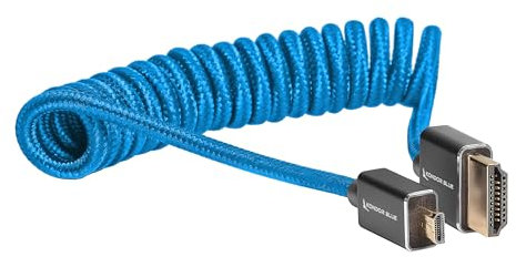 KONDOR BLUE | Micro HDMI to HDMI Cable 12-24 Braided Coiled | 4K 60Hz, 18Gbps, HDR, 3D Video & Nylon Braided with Reinforced connectors | Blue