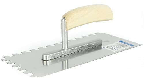 Toolty Truelle crantée carrée en acier inoxydable - 270 mm - 10 x 10 mm - Pour mortiers adhésifs - Poignée en bois - Carrelage - Adhésif - Bricolage - TLTY-5110