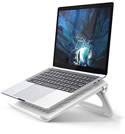 Barrageon Support D'ordinateur Portable Tablette Pliable Portable Ventilé Support pour Ordinateur Portable Ajustable Angle Hauteur Ergonomique Tous Les Ordinateurs Portables 10-17 (ABS - Blanc)