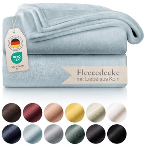 Blumtal Kuscheldecke flauschig - Oeko-TEX zertifizierte Fleecedecke 130x150 cm - Wohndecke 130x150 cm - Decke Couch als Wohn- & Kuscheldecke - Flauschdecke - Wohndecke Kuscheldecke 130x150 cm Hellbau