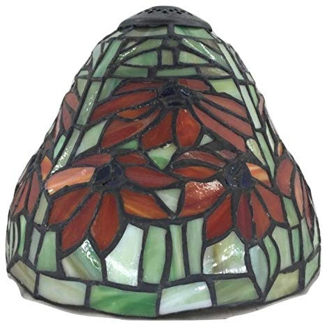 Cristal estilo Tiffany verde con flores rojas de repuesto pantalla para lámpara diámetro 20 cm x 18 cm