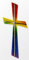 Verziermaterial Wachsmotiv Kreuz regenbogen mit goldfarbigen Wachsstreifen 11 x 5 cm - Wachsornament Kreuz, Wachsdekore für Kerzen - 9684 - zum Kerzen gestalten und basteln.
