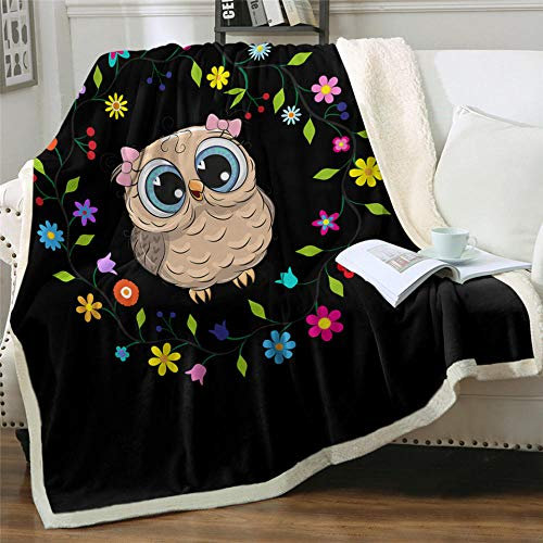 SDFWEWQ Sherpa Decke Schwarz 150x200 cm Tier Eule Weiche Flauschige Warme Dicke Pflegeleicht Zweiseitige Kuscheldecke Fleecedecke,4 Jahreszeit als Sofaüberwurf Tagesdecke oder Wohnzimmerdecke