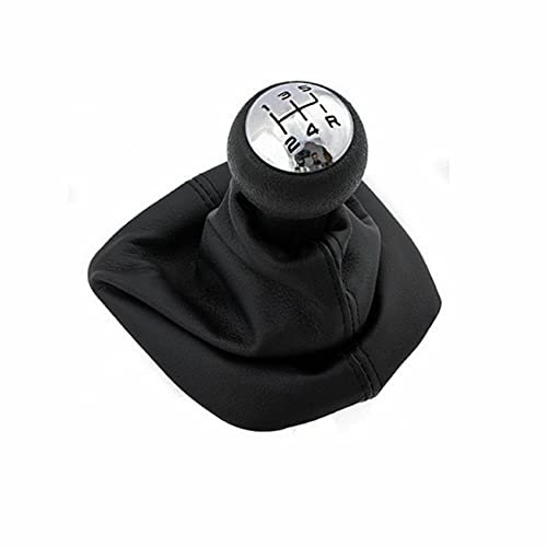 Cuffia Leva Cambio Manuale + Pomello + Ghiera Telaio Cromato Compatibile con 307 308 607 608 - C3 C5 Cuciture Nere 5 Marce Set Completo Ricambio Auto