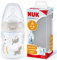 NUK First Choice+ Baby Bottle| 0-6 Months | Temperature Control | Anti Colic Vent | 150 ml | BPA-Free | Silicone Teat | Safari (Beige)