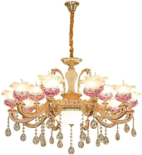 Chandelier, Led Candle, Crystal Chandelier, Pink Flower Warm Light Lamp, Fashion Art Home, Living Room, Villa Chandelier 100 * 100 * 62cm