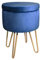 BONTEC Round Velvet Vanity Stool with Storage, Blue Dressing Table Chair with Gold Metal Legs, Soft Ottoman Seat, Shoe Bench & Toy Book Organizer, for Bedroom, Living Room, Hallway, 6.38L Capacity