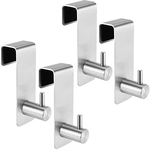 ZEONHEI 4 Stück Türhaken Edelstahl, Kleiderhaken Ohne Bohren, Über Einzelne Türhaken, Kleiderhaken über Tür Türgarderobe für die Rückseite Innentür Handtuchhaken
