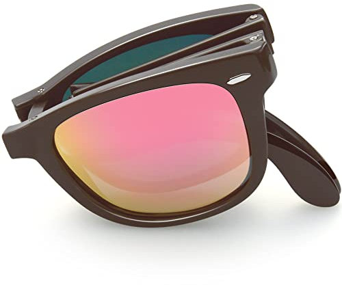 Joopin Occhiali da Sole Pieghevoli Uomo Donna Polarizzati Protezione UV400 Classici Vintage Quadrati Rettangolari Occhiali da Sole Specchio (Rosa)