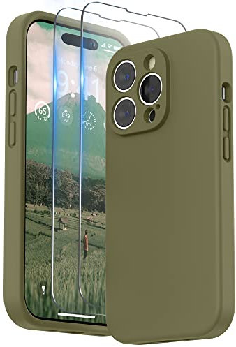 SURPHY Hülle Kompatibel mit iPhone 14 Pro Hülle Silikon mit Displayschutzfolie, iPhone 14 Pro Case Silikon mit Kameraschutz, Handyhülle iPhone 14 Pro Schutzhülle 6,1 Zoll 2022 (Khaki Grün)