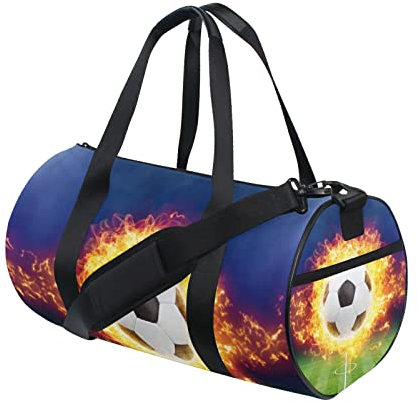Burning Soccer Ball Sport Turnbeutel Damen Herren Reise Duffel Bag Workout Taschen Training Strand Yoga Wochenende Tanztasche, grün, L